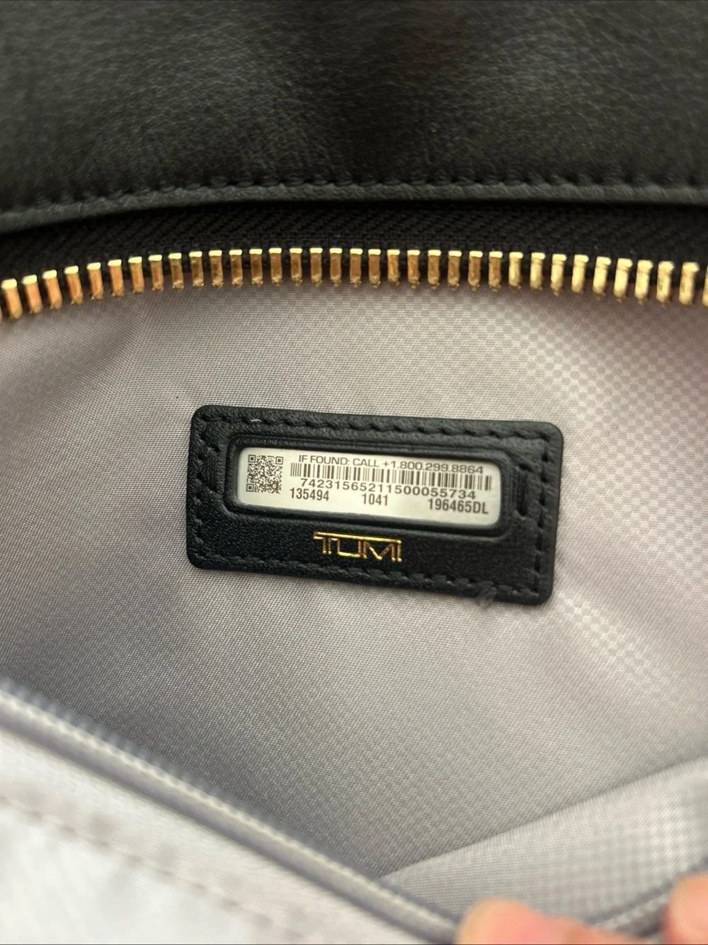 Tumi Black Leather Interior ID Patch with Gold Logo
